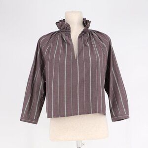 A SHIRT THING Penelope Plaid Top Ruffled Stand Collar Stripe Size XS